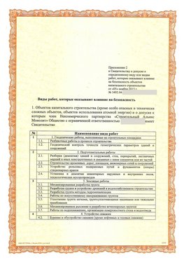 Приложение к свидетельству о допуске к определенному виду или видам работ Новочебоксарск СРО в строительстве